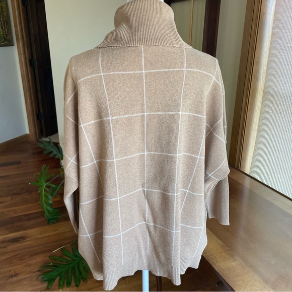 Loft Camel Tan Windowpane Cotton Boxy Cowl Turtleneck Sweater size L - Picture 5 of 13
